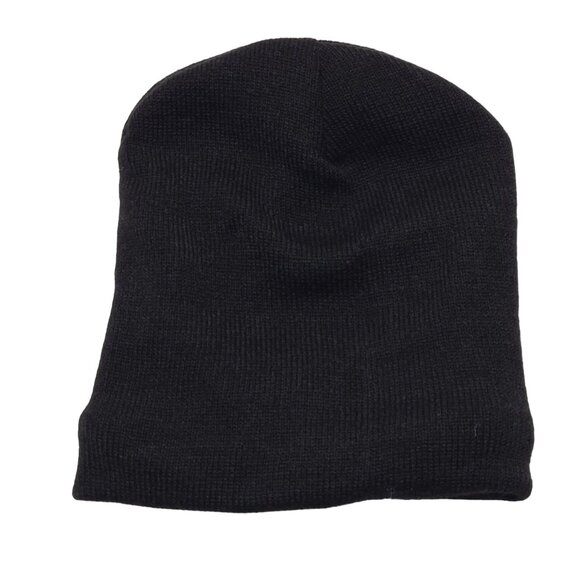 Black Knit Beanie One Size Fits Fleece Lined Warm Winter Hat - Picture 1 of 8